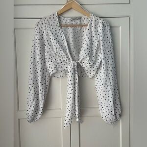 2Bella women’s floral front tie crop blouse size S cottage viscose bell sleeve